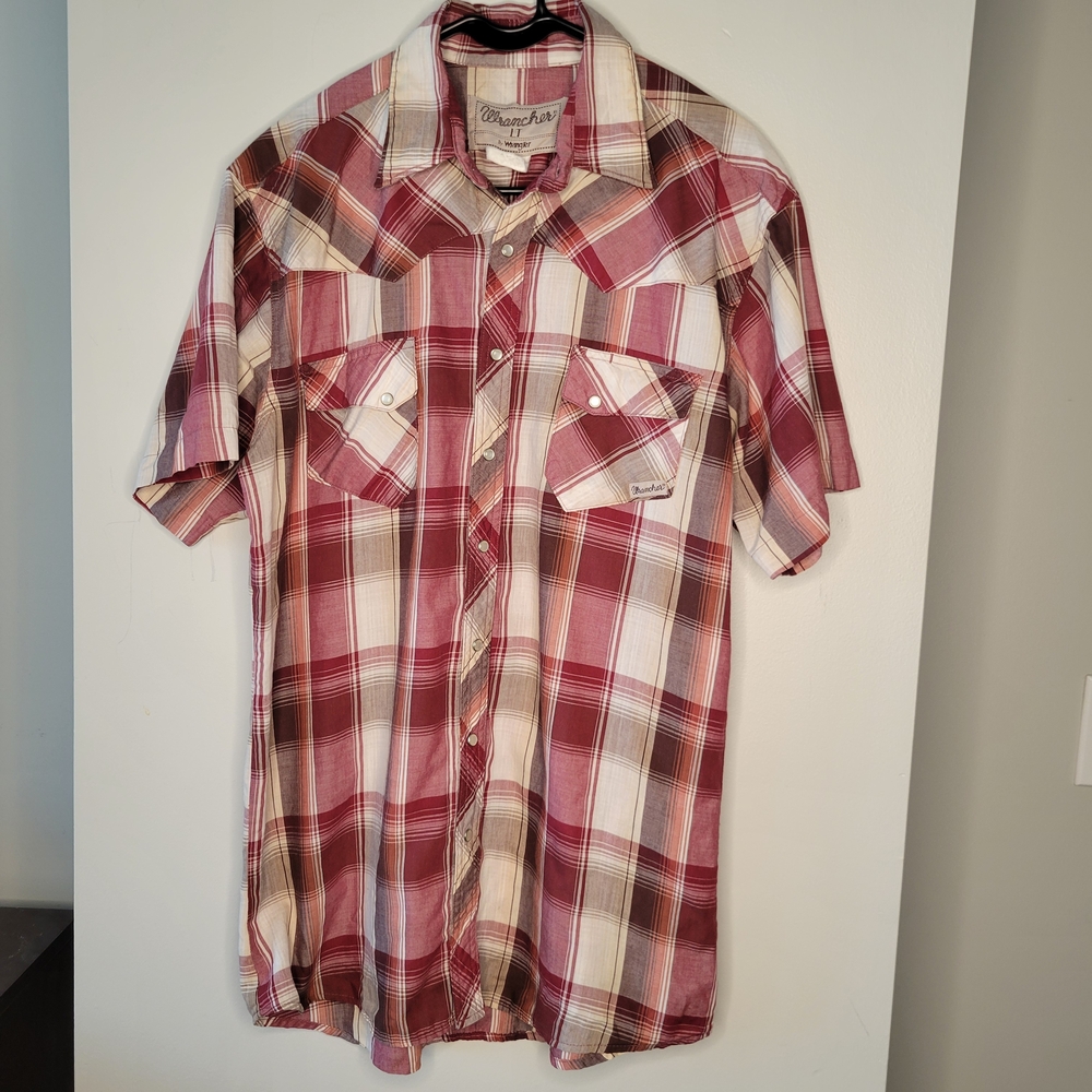 Wrancher by Wrangler Pearl Snap Shirt Men’s L Western Short Sleeve Cowboy